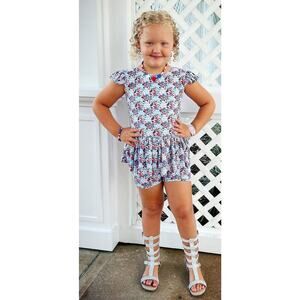 Handmade Custom July 4th Mickey Minnie Skirted Romper Scoopback Patriotic